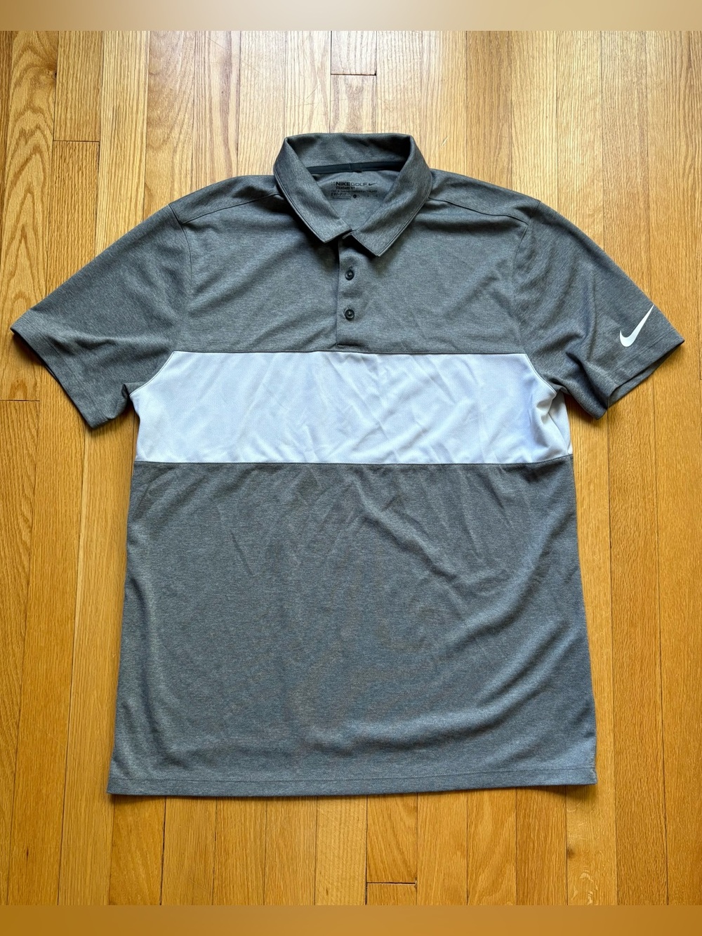 Nike Dri-Fit Men’s Short Sleeve Tour Performance Polo Large Gray White Stripes